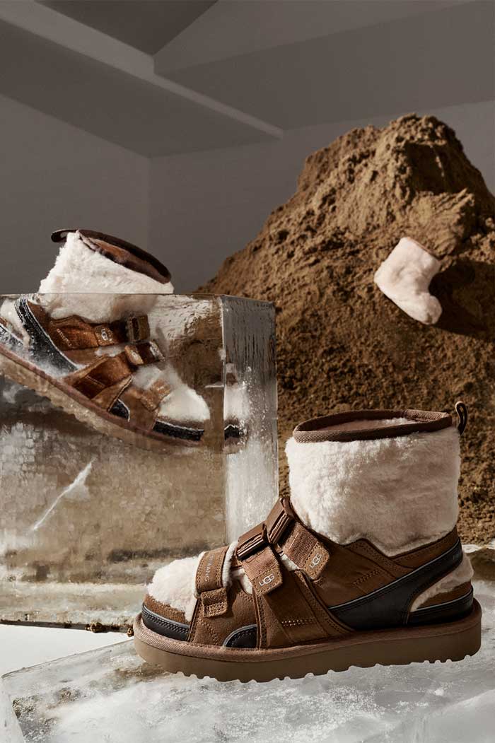 Mound of dirt and block ice featuring UGG boots by Feng Chen Wang.