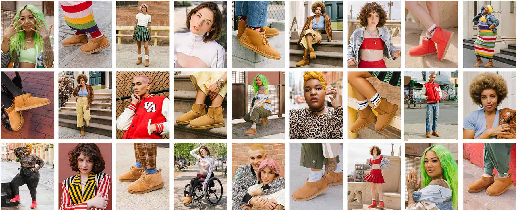 Ugg Feel You image with many people wearing colorful clothes and slippers.
