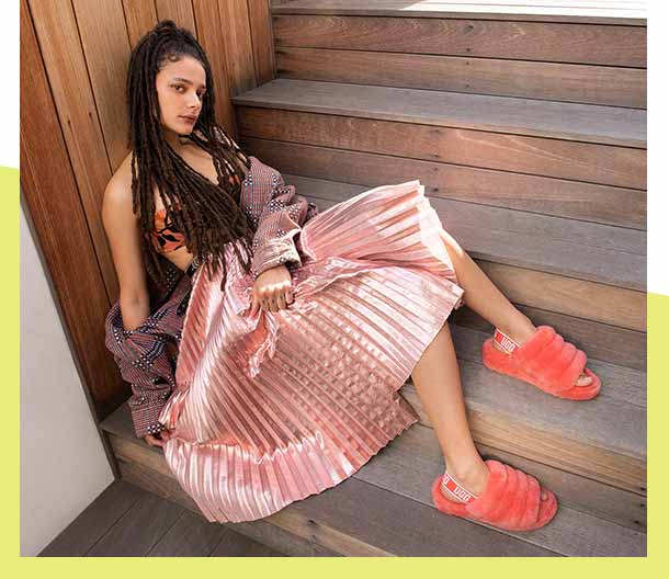 red ugg slides outfit