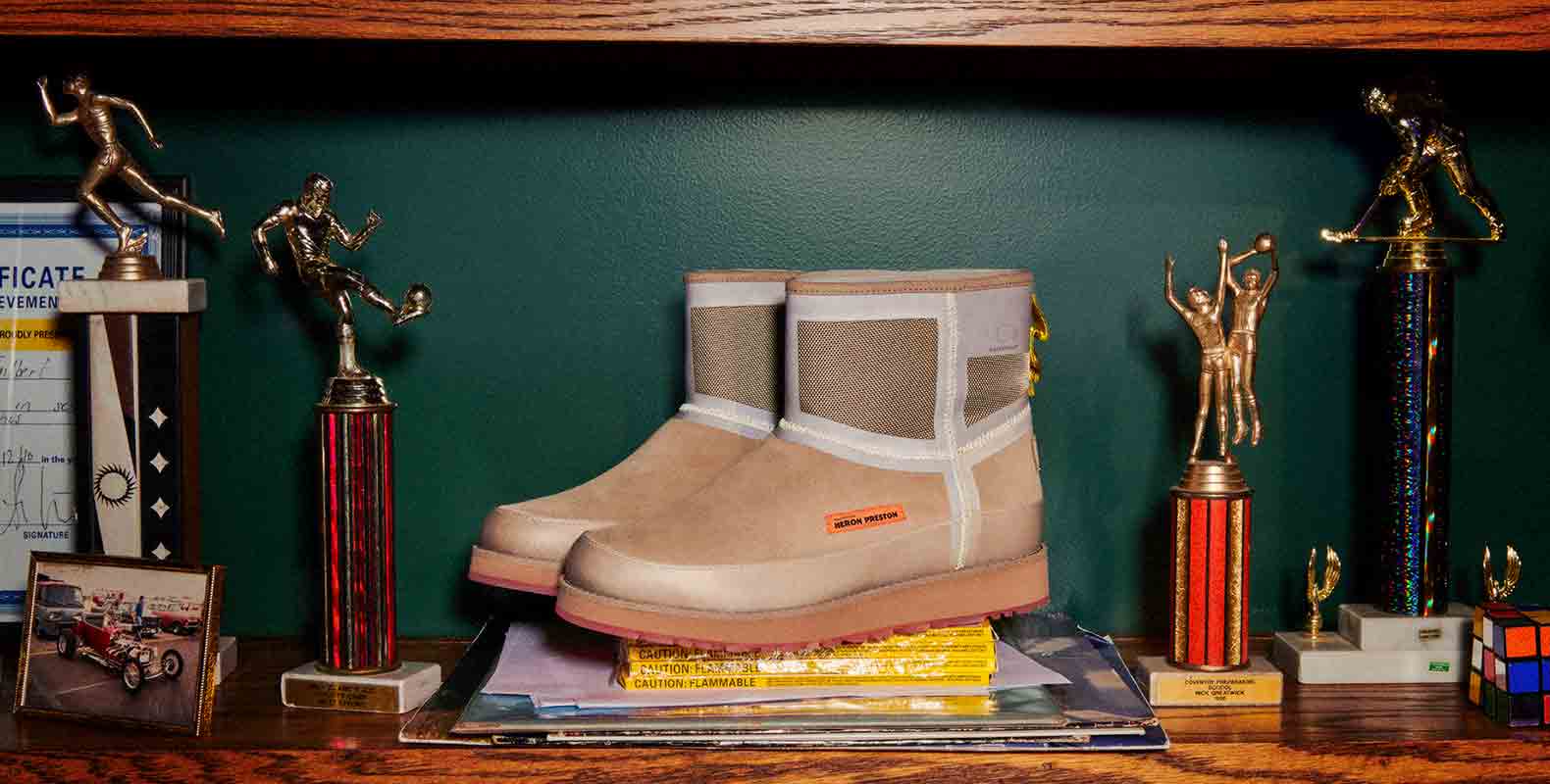 Close-up of the UGG X HP Clsasic Short Zip Waterproof.